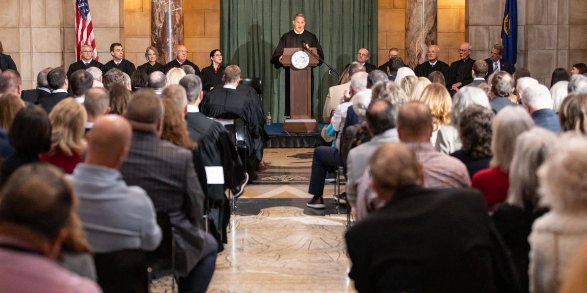 Chief Justice Jeffrey J. Funke speaking