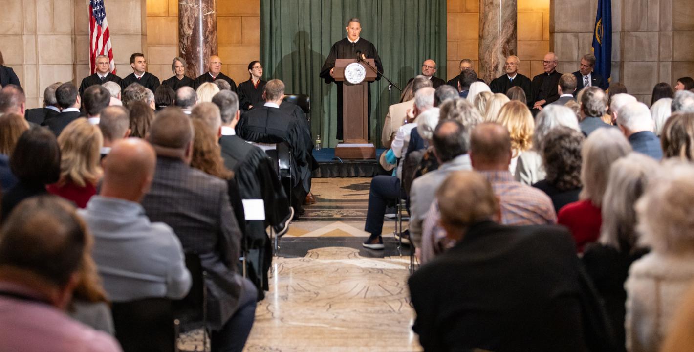 Chief Justice Jeffrey J. Funke speaking