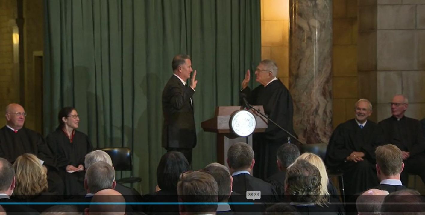 Chief Justice Jeffrey J. Funke and former Chief Justice Michael G. Heavican