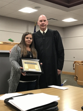 Judge Geoffrey Hall with graduate Felicia Emerson.