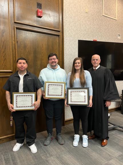 Graduates Jonathan, Brent, and Kayla, and Judge Kube (4/4/25)