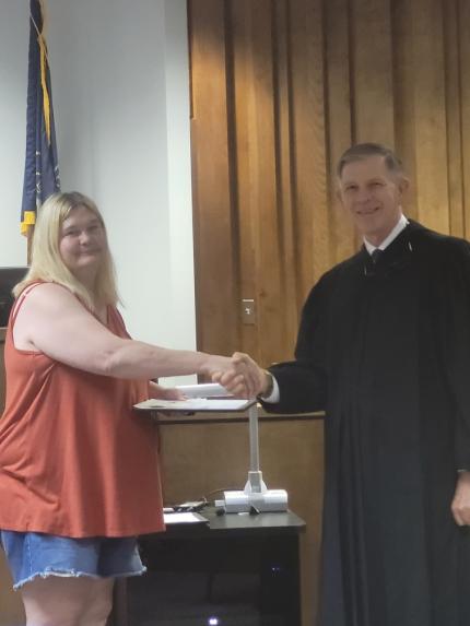 Judge Stecker with graduate, Cindy.