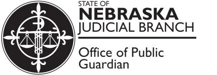 Judicial Branch Emblem on the left, text on the right "State of Nebraska Judicial Branch" and "Office of Public Guardian"