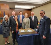 Photo (L to R): Nebraska Workers’ Compensation Court Administrator Jill Schroeder with Nebraska Supreme Court Justices Jason Bergevin, Lindsey Miller-Lerman, Jonathan Papik, Stephanie Stacy, William Cassel, and Chief Justice Jeffrey Funke. 